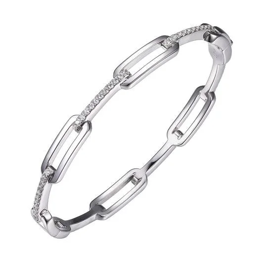 women's bracelets infinity charm -CZ Rhodium Plated Silver Paperclip Link Bangle