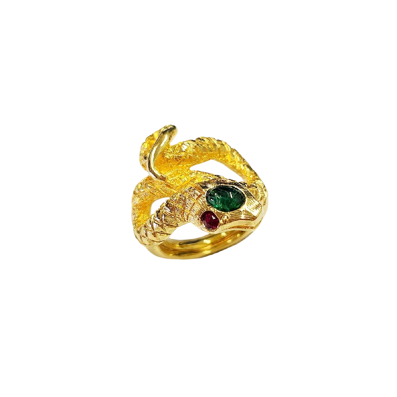 women's ring vintage inspired -Gold and Ruby Eyed Snake Ring