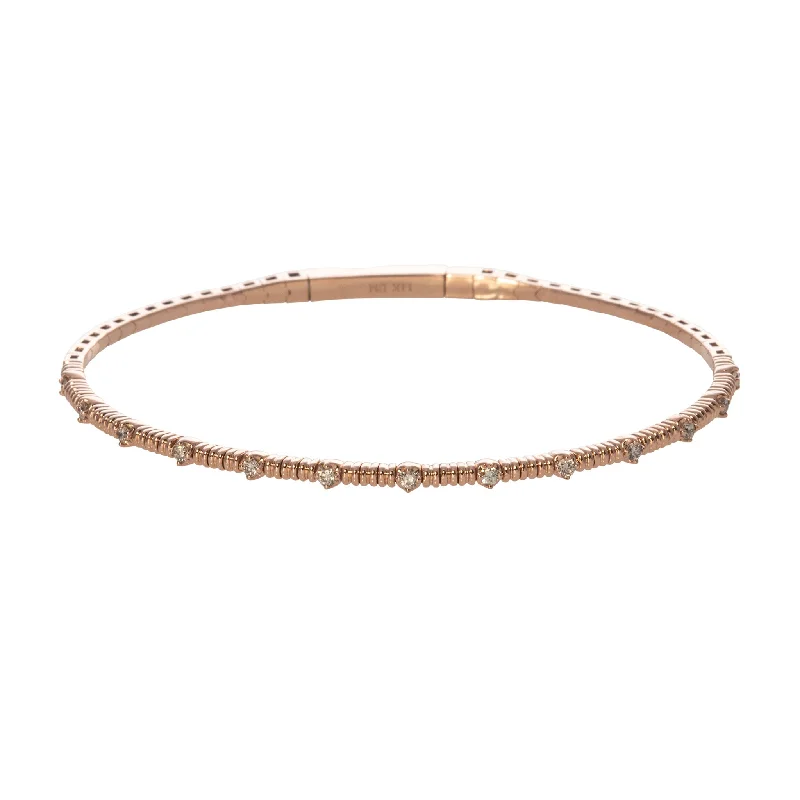 women's bracelets rose gold -Diamond Station 14K Rose Gold Ribbed Flexible Bangle