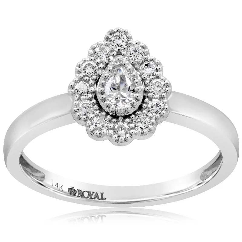 women's engagement rings fancy color diamonds -Pear Halo Diamond Ring