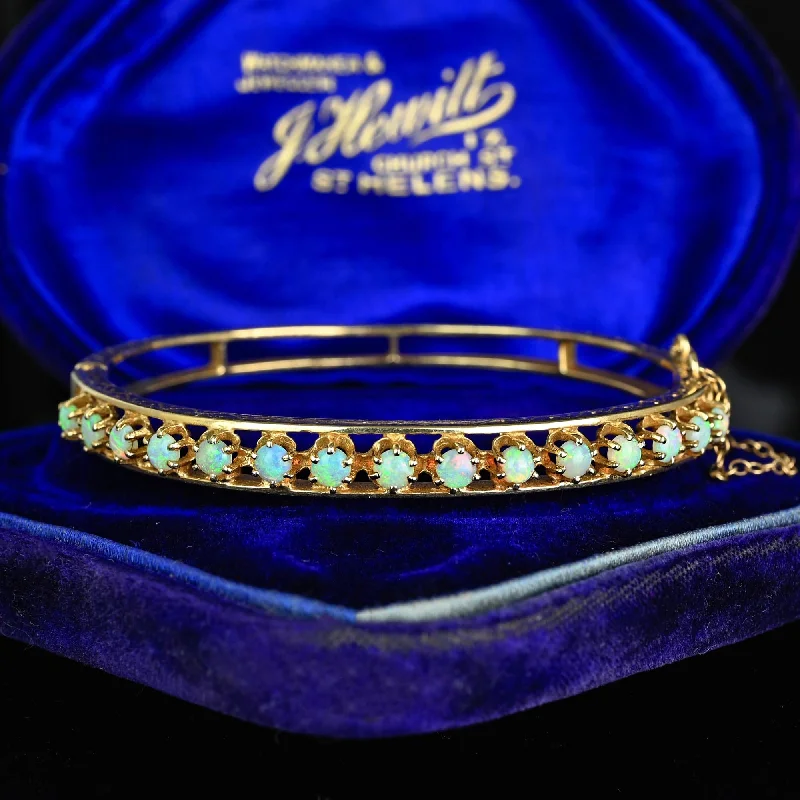 women's bracelets vintage silver -Victorian Revival 14K Gold Opal Bangle Bracelet