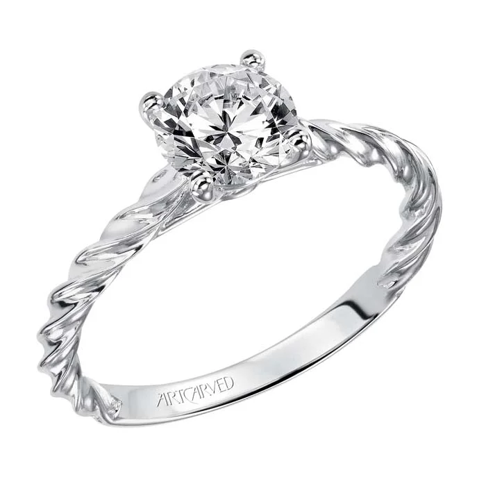 women's engagement rings oval diamond -ArtCarved "Joanna" Rope Solitaire Engagement Ring Mounting in 14K White Gold