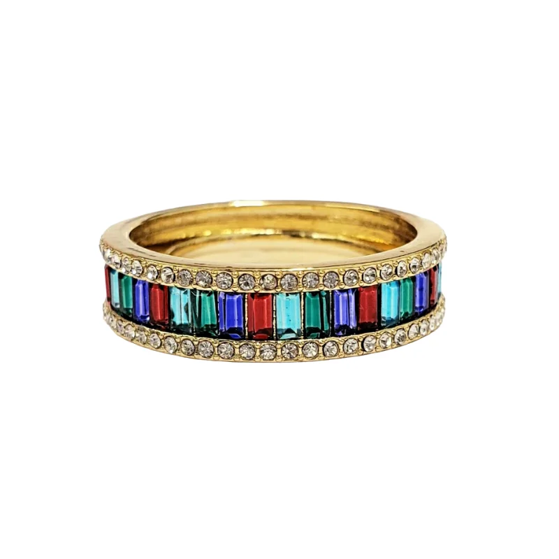 women's ring nature motifs -Gold With Crystal Trim and Multicolor Baguette Ring