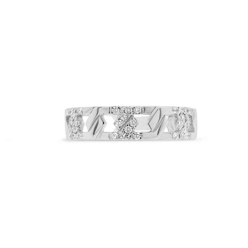 women's ring hammered texture -Diamond Curb Chain Stackable Ring