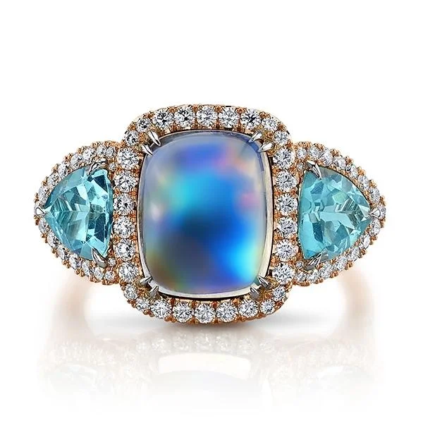 women's engagement rings ethically sourced -OMI PRIVE Moonstone, Apatite, and Diamond Ring