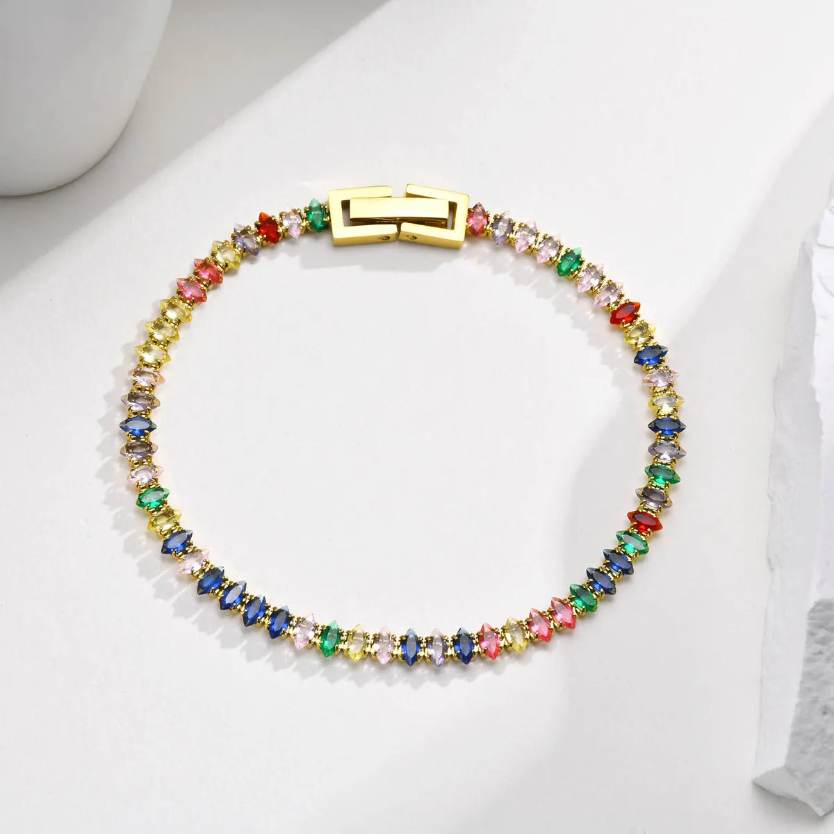 women's bracelets with gemstones -Simple Style Classic Style Colorful Stainless Steel Zircon Tennis Bracelet In Bulk