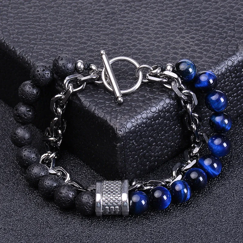 Volcanic Rock Tiger-Eye Blue Bracelet