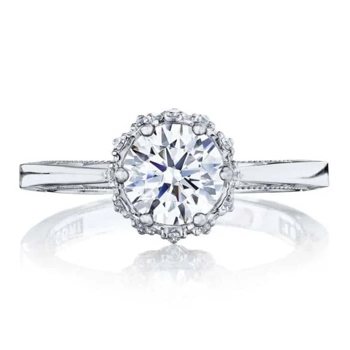 women's engagement rings silver -Tacori Sculpted Crescent Complete Engagement Ring in 18K White Gold