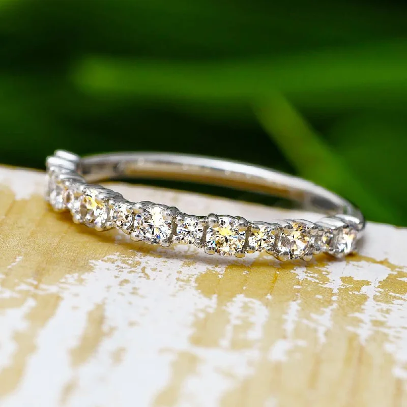 women's ring for formal occasions -Round Cut Alternating Diamond Half Eternity Anniversary Band