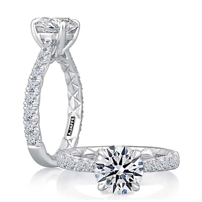 women's engagement rings sleek and modern -A. Jaffe Round Diamond Engagement Ring Semi-Mounting in 14K White Gold