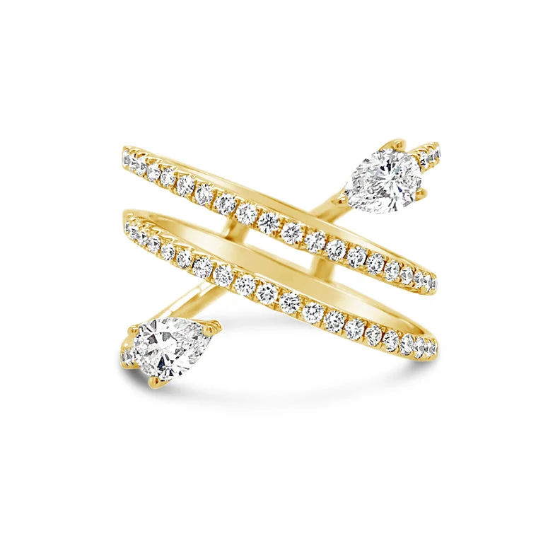 women's ring simple band -Pear-Shaped Diamond Crossover Fashion Ring