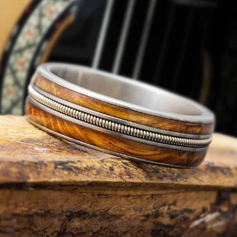 women's ring bohemian design -Whiskey Oak Wood and Guitar String Ring for Musicians