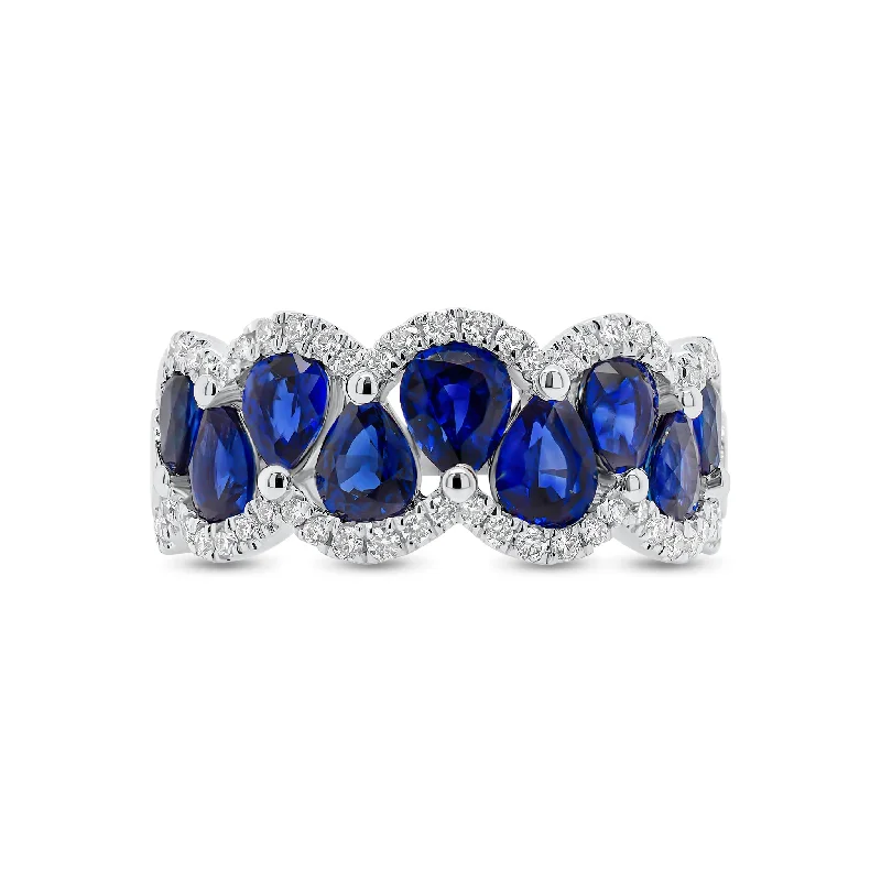 women's ring celestial rings -Sapphire & Diamond Scalloped Ring