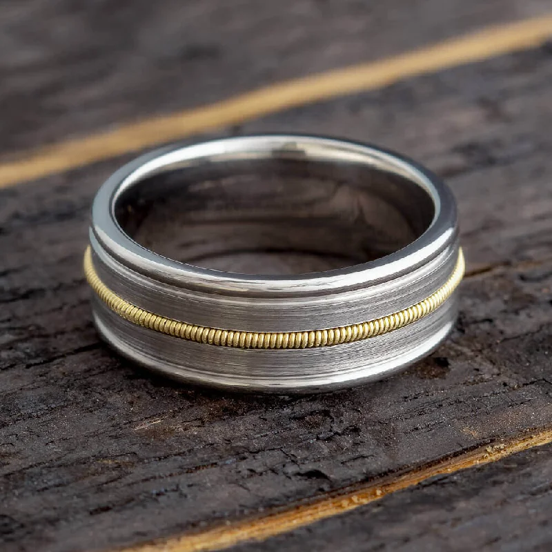 women's ring fashion accessory -Guitar String Ring in Titanium with Brushed Finish