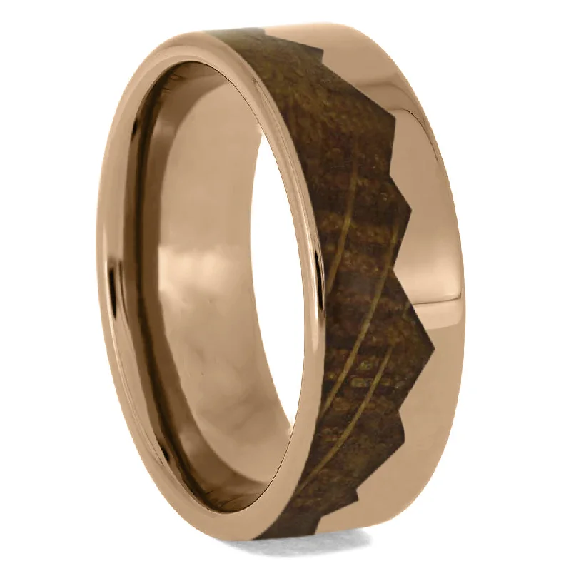 women's ring adjustable -Solid Gold Mountain Ring With Whiskey Barrel Oak Wood Inlay