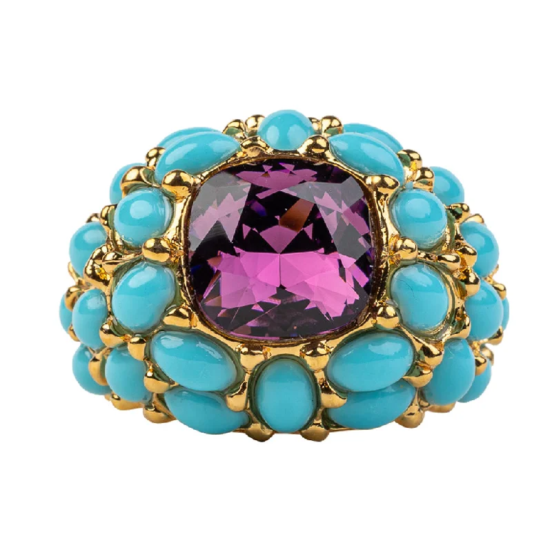 women's ring vintage gold -Turquoise & Amethyst Ring