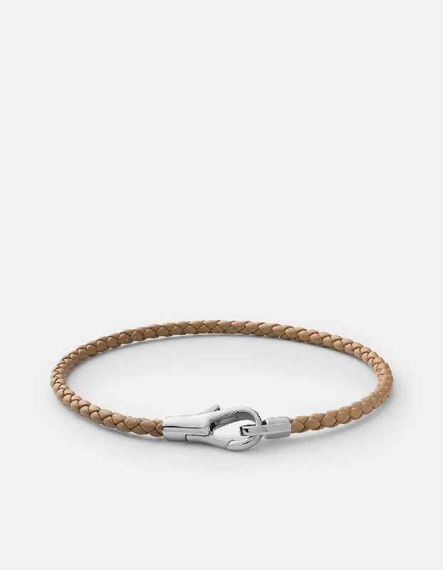 women's bracelets chain link -Knox Leather Bracelet, Sterling Silver/Natural