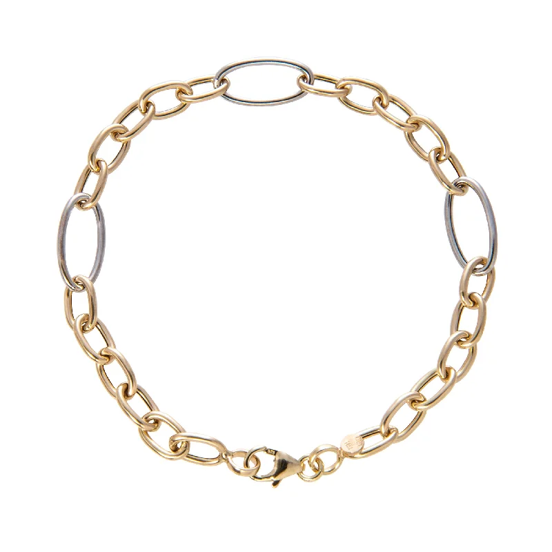 women's bracelets sleek and modern -14K Gold Two Tone Italian Mixed Oval Link Bracelet