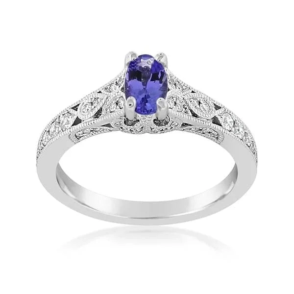 women's engagement rings engraved initials -Tanzanite & Diamond Ring