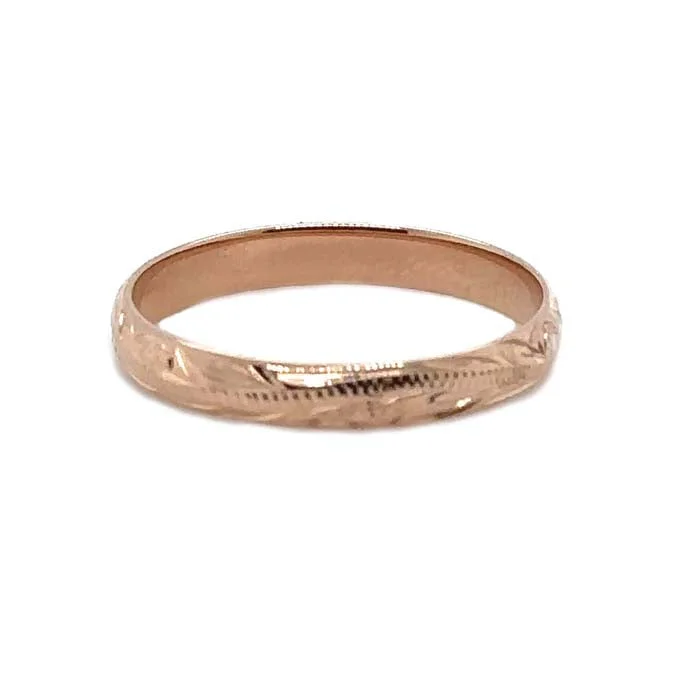 women's engagement rings matching wedding band -Estate Engraved Wedding Band in 14K Rose Gold