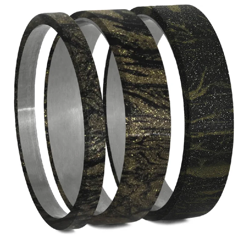 women's ring stacking set -Black & Gold Mokume Gane Inlay Components for Modular Rings