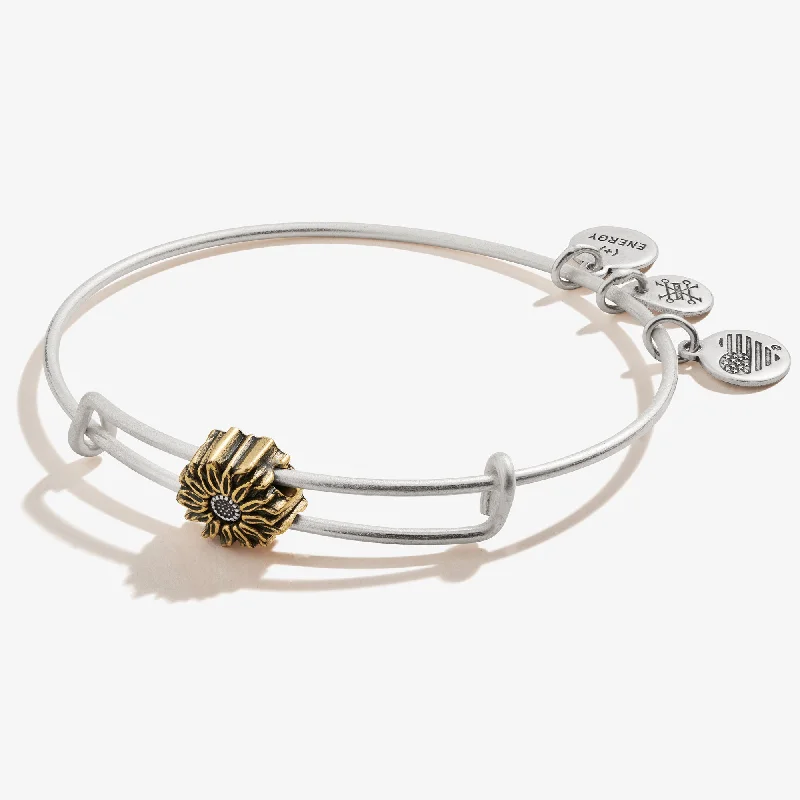 women's bracelets with lucky charm -Sunflower Bead Charm Bangle