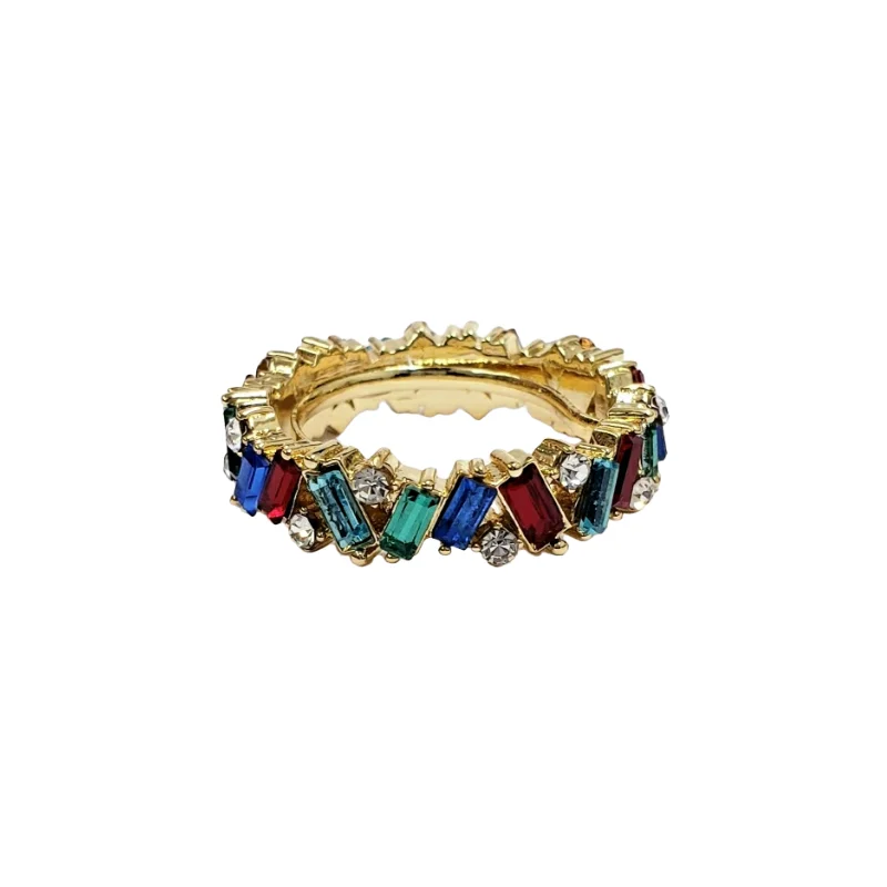 women's ring floral design -Gold With Multicolor Baguette Ring