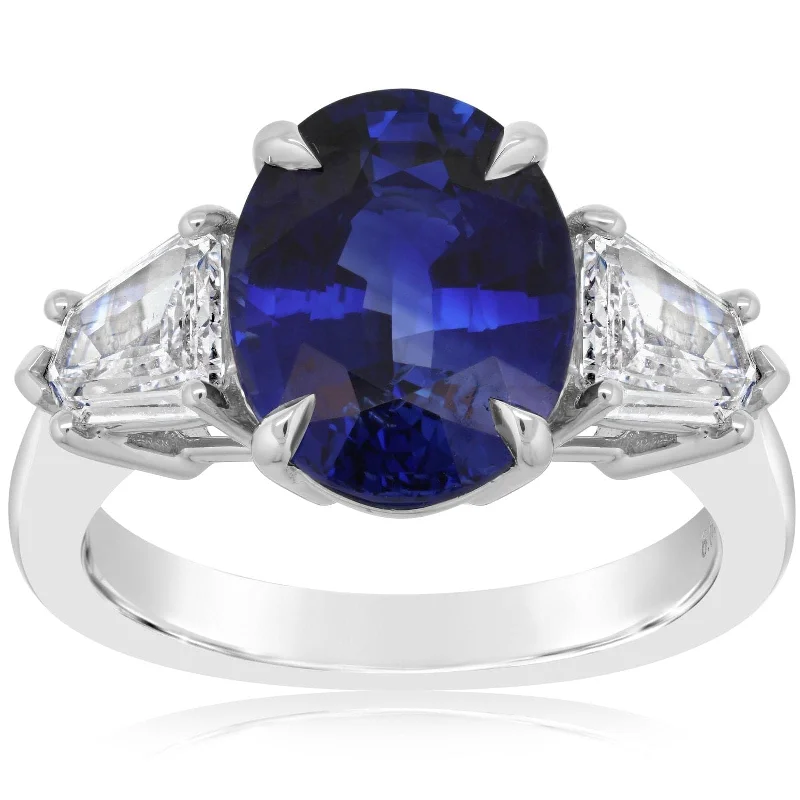 women's engagement rings blue sapphire -3 Stone Blue Sapphire & Diamond Ring