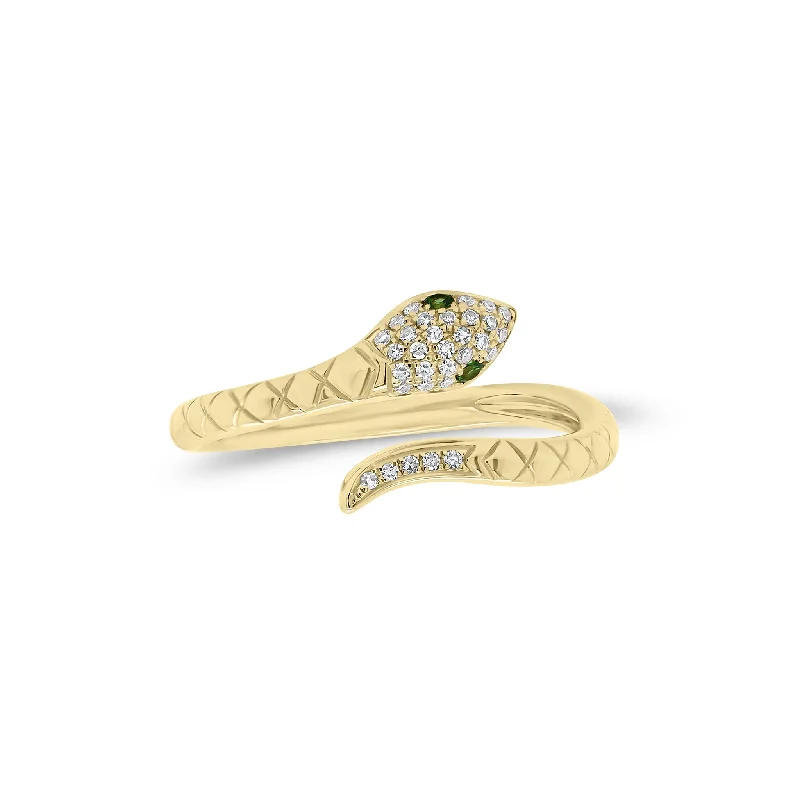 women's ring sun and moon -Emerald & Diamond Snake Ring