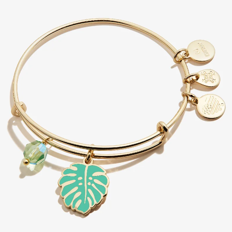 women's bracelets with heart shape -Tropical Leaf Duo Charm Bangle