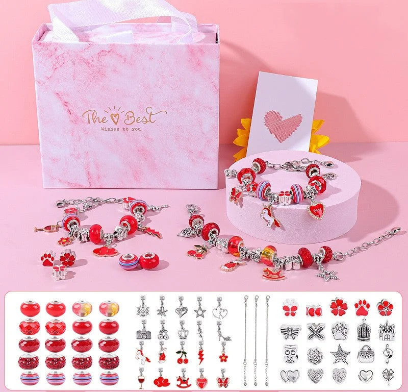 Red Diy Bracelet Set (Gift Box)