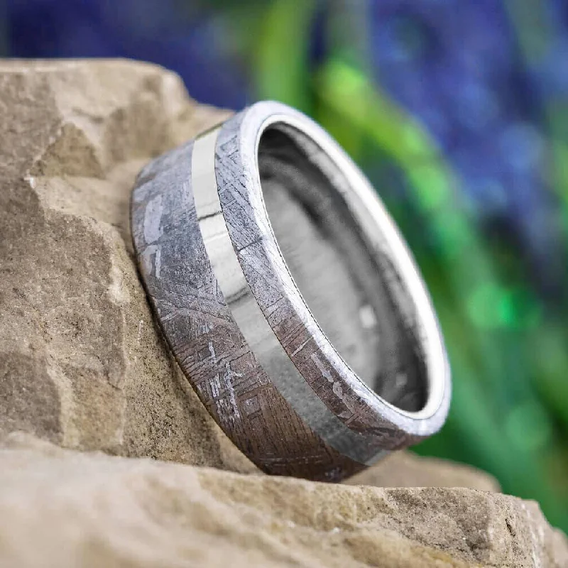 women's ring thin band -Unique Tungsten Ring With Meteorite Edges