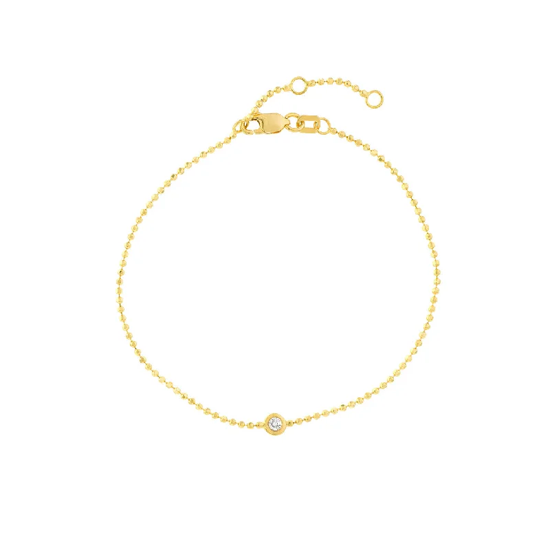 women's bracelets for mother -14K Yellow Gold Diamond Bezel Beaded Chain Bracelet