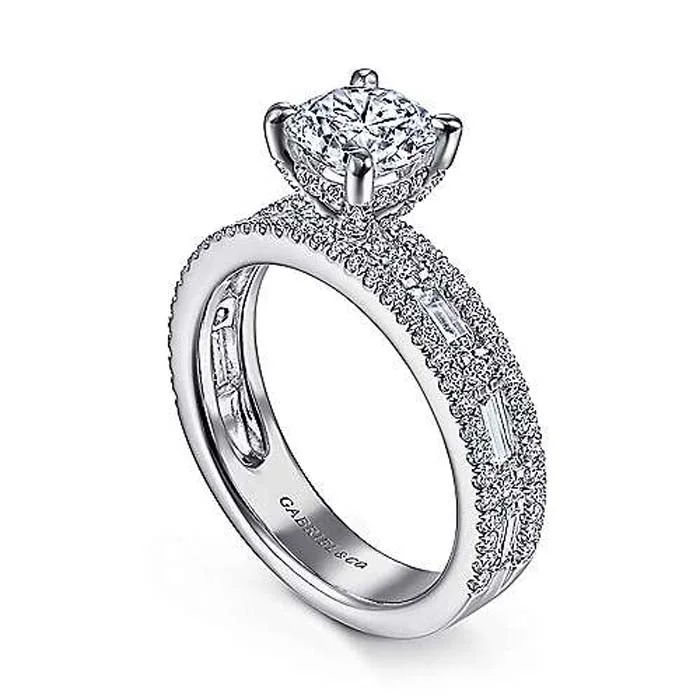 women's engagement rings eco-friendly -Gabriel & Co. "Uliana" Wide Band Round Engagement Ring Semi-Mounting in 14K White Gold