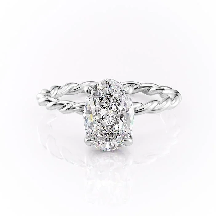 women's engagement rings dainty look -Oval Cut Moissanite Engagement Ring, Hidden Halo & Twisted Band