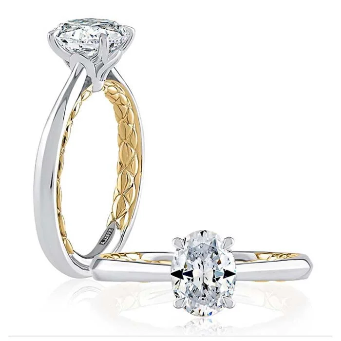 women's engagement rings fancy color diamonds -A. Jaffe Oval Solitaire Engagement Semi-Mounting in 14K White and Yellow Gold