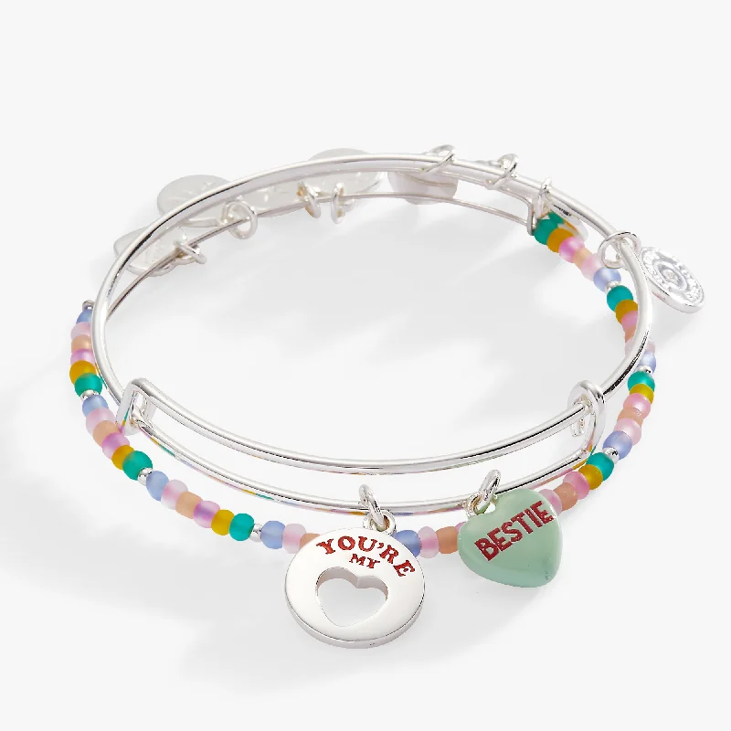 women's bracelets with birthstone -Sweethearts® “Bestie” Set of 2 Bangles