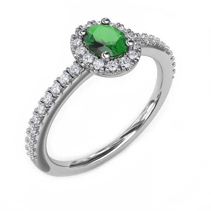 women's engagement rings classic elegance -Fana Classic Halo Emerald and Diamond Ring in 14K White Gold