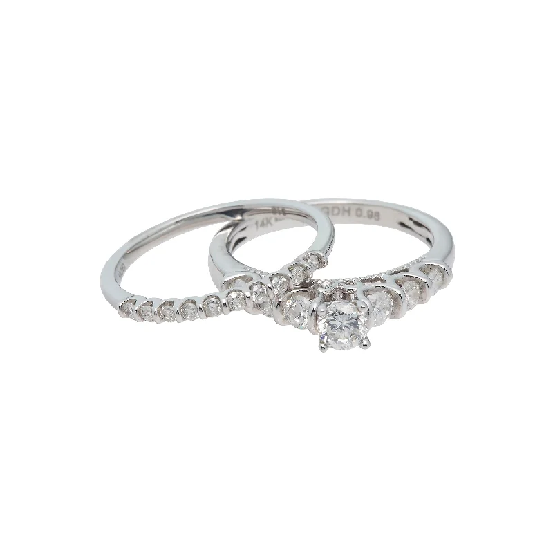 women's engagement rings radiant cut -14k White Gold & 0.98ct Diamond Ring (4.9gm)