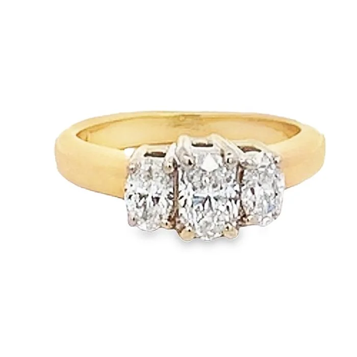 women's engagement rings sleek and modern -Estate Three Oval Diamond Ring in 14K Yellow Gold