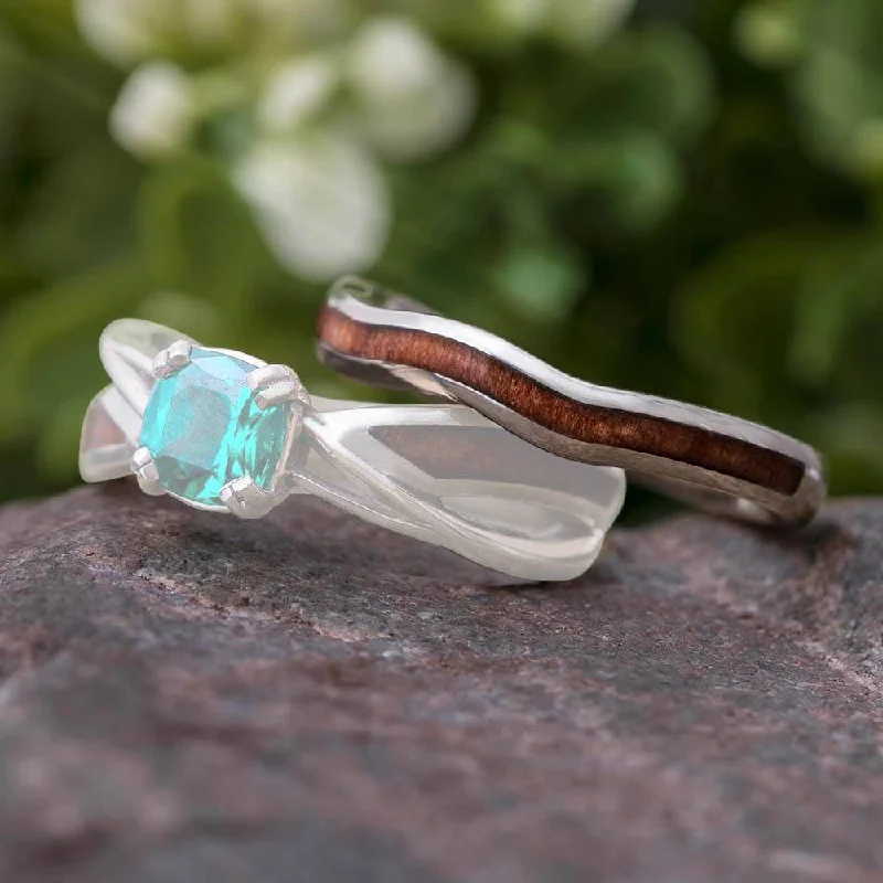 women's ring emerald cut -Women's Shadow Band with Wood Inlay