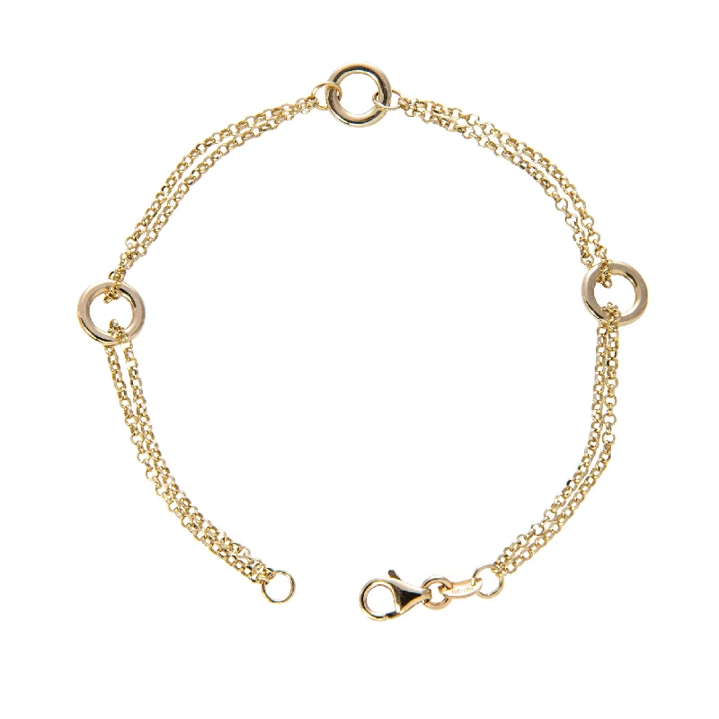 women's bracelets hammered texture -14K Yellow Gold Italian 3-Ring Chain Bracelet