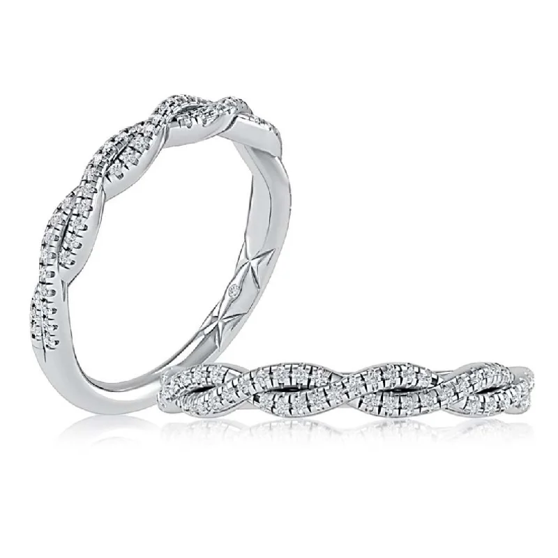 women's engagement rings pave setting -A. Jaffe Twist Diamond Wedding Band in 14K White Gold