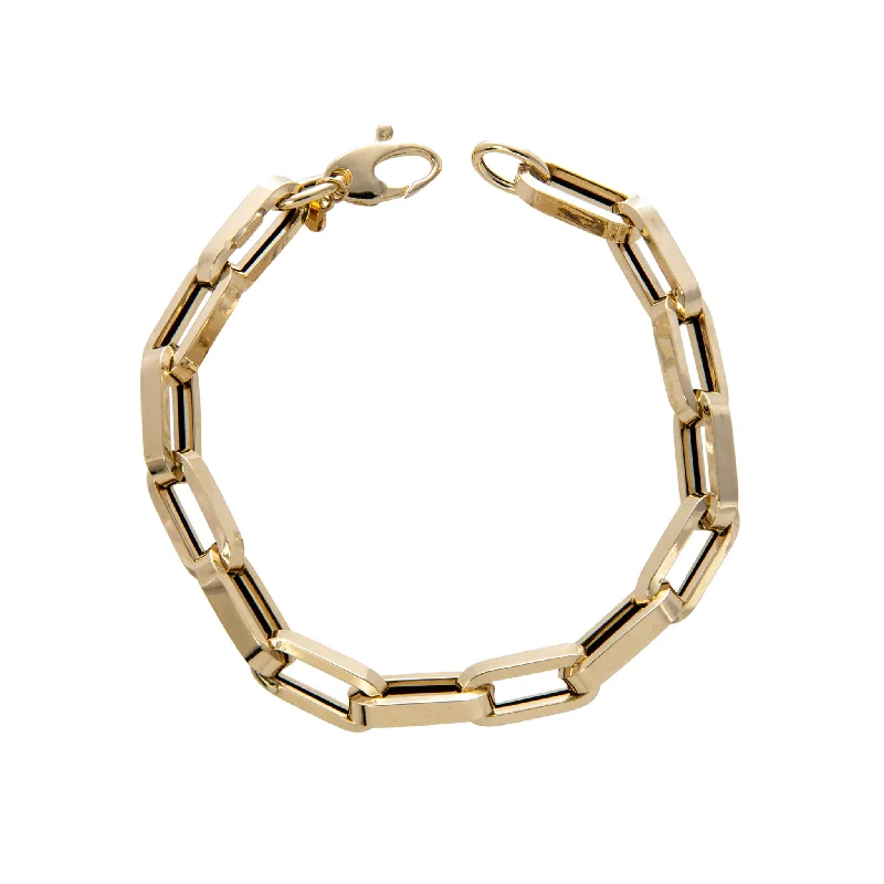 women's bracelets round cut stones -14K Yellow Gold Italian Rectangular Paperclip Link Bracelet