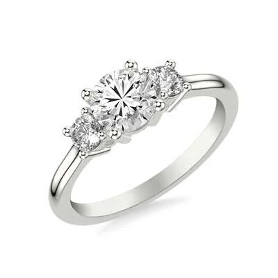 women's engagement rings antique design -Mountz Collection .70 Center Round Three Stone Engagement Ring in 14K White Gold