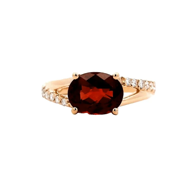 women's engagement rings floral design -Mountz Collection Garnet and Diamond Ring in 14K Yellow Gold