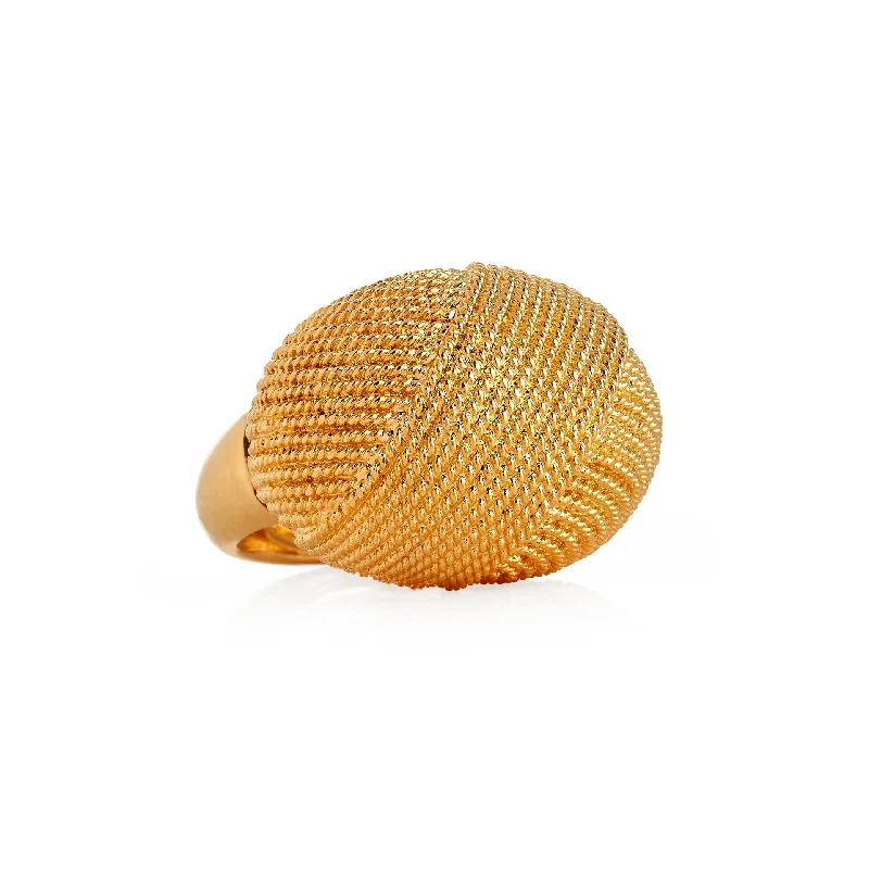 women's ring cubic zirconia -Textured Gold Adjustable Ring