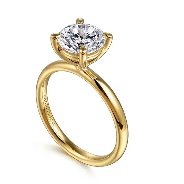 women's engagement rings platinum -Gabriel & Co. "Unite" Round Solitaire Engagement Ring Mounting in 14K Yellow Gold