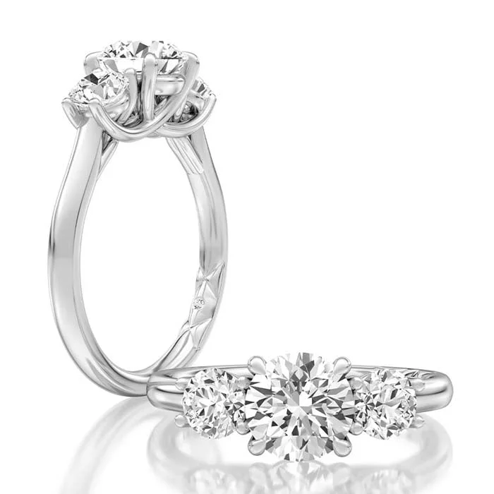 women's engagement rings three stone -A. Jaffe 3 Stone Engagement Ring Semi-Mounting in 14K White Gold