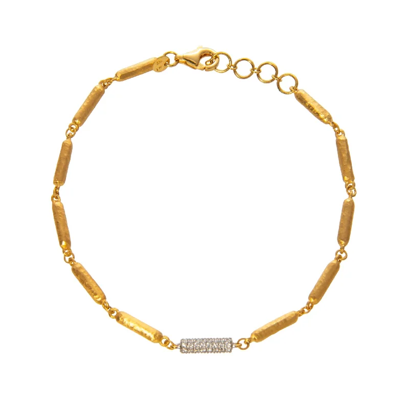 women's bracelets with cubic zirconia -Diamond Pavé Accent 14K Gold Satin Finish Link Bracelet